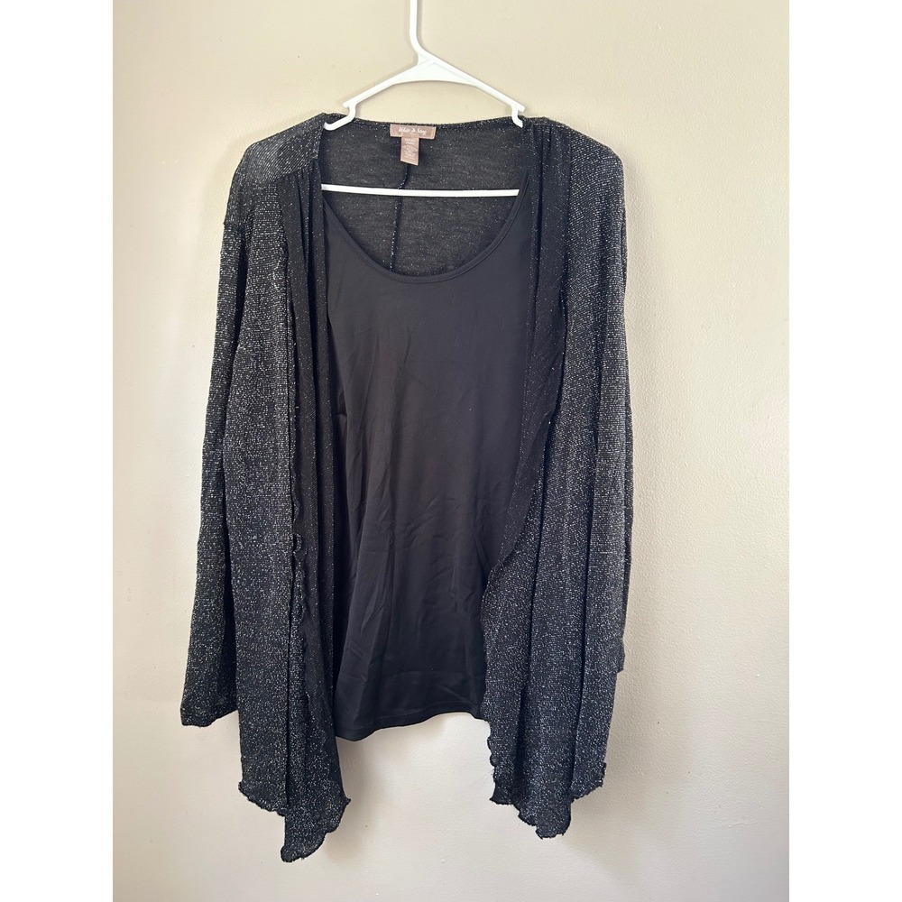 90s‎ White Stag Women's Black Sparkle Cardigan Sweater 1X Whimsigoth GothGlam